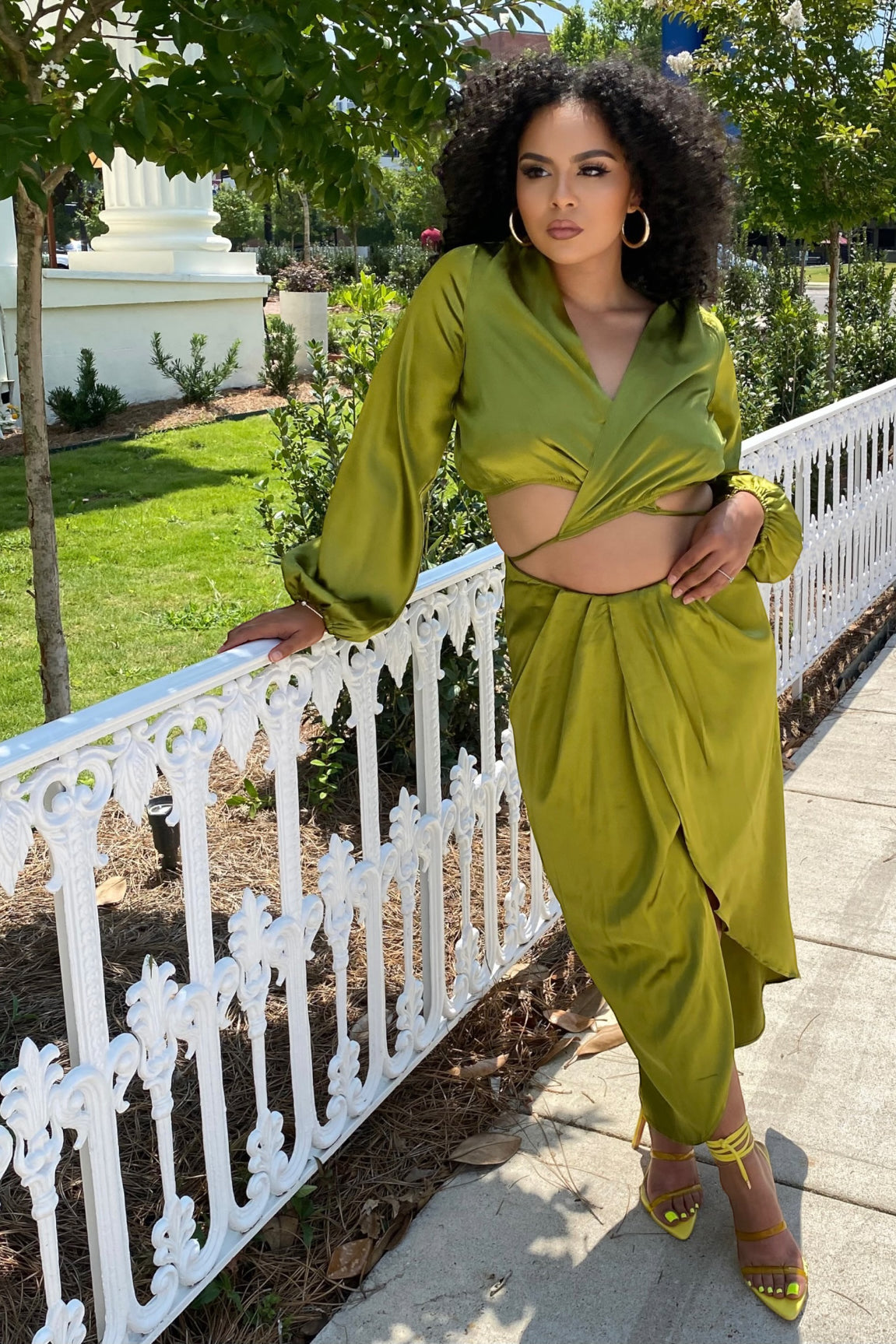 Aurelle Satin Skirt Set Olive - Ali’s Couture