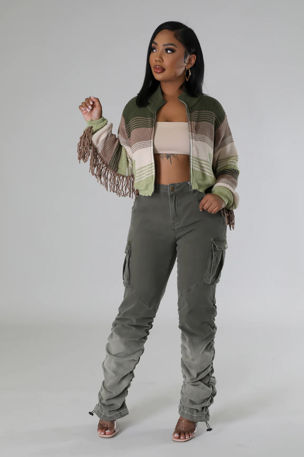 Savanna Fringe Jacket Olive - Ali’s Couture
