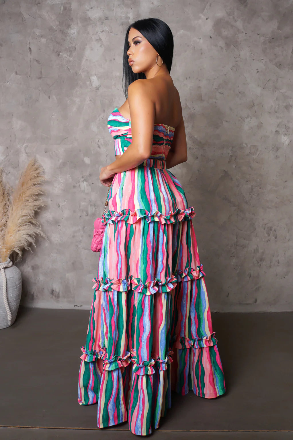 Capriccio Strapless Skirt Set Multi Pink - Ali’s Couture