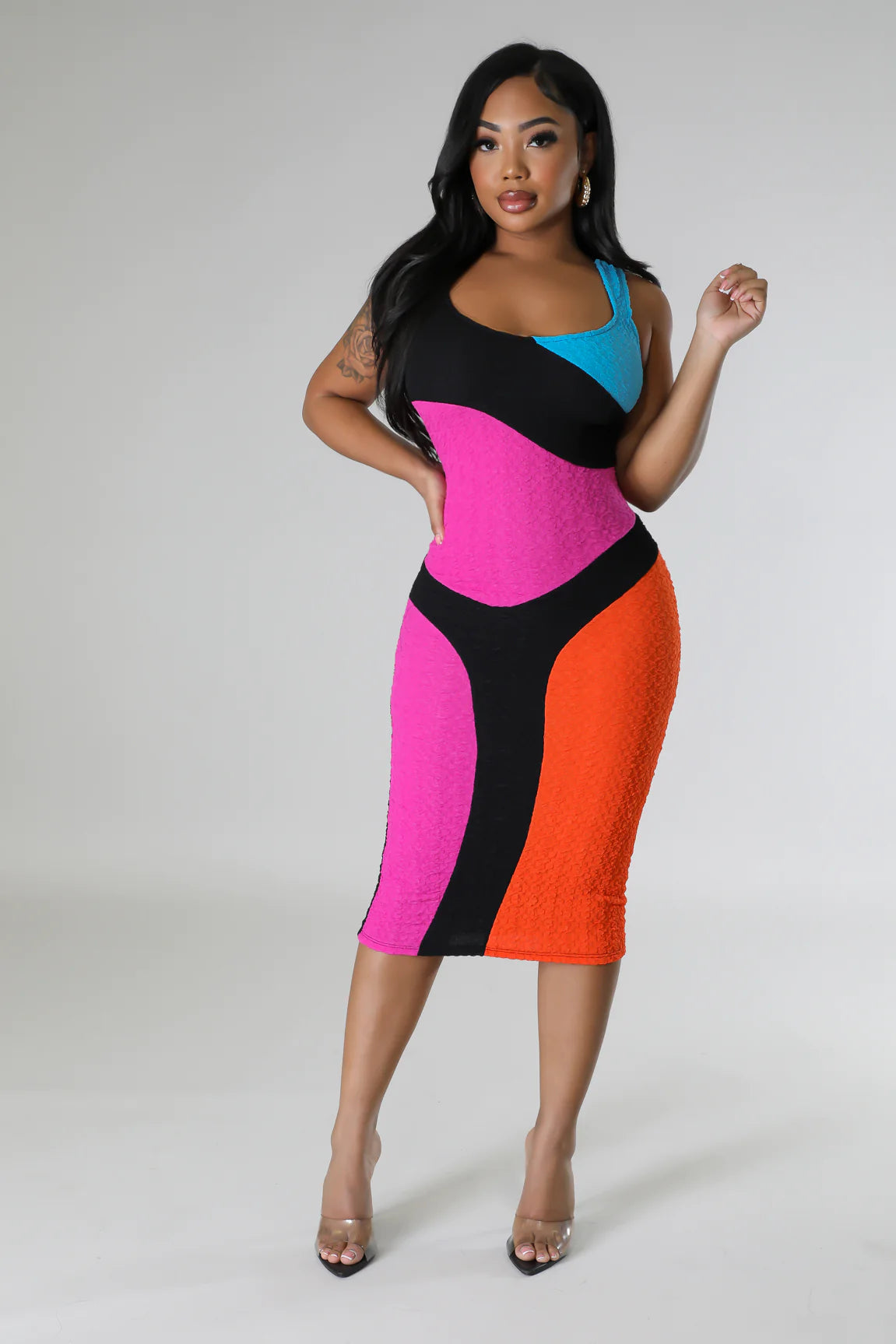 Jelissa Colorblock Midi Dress Orange