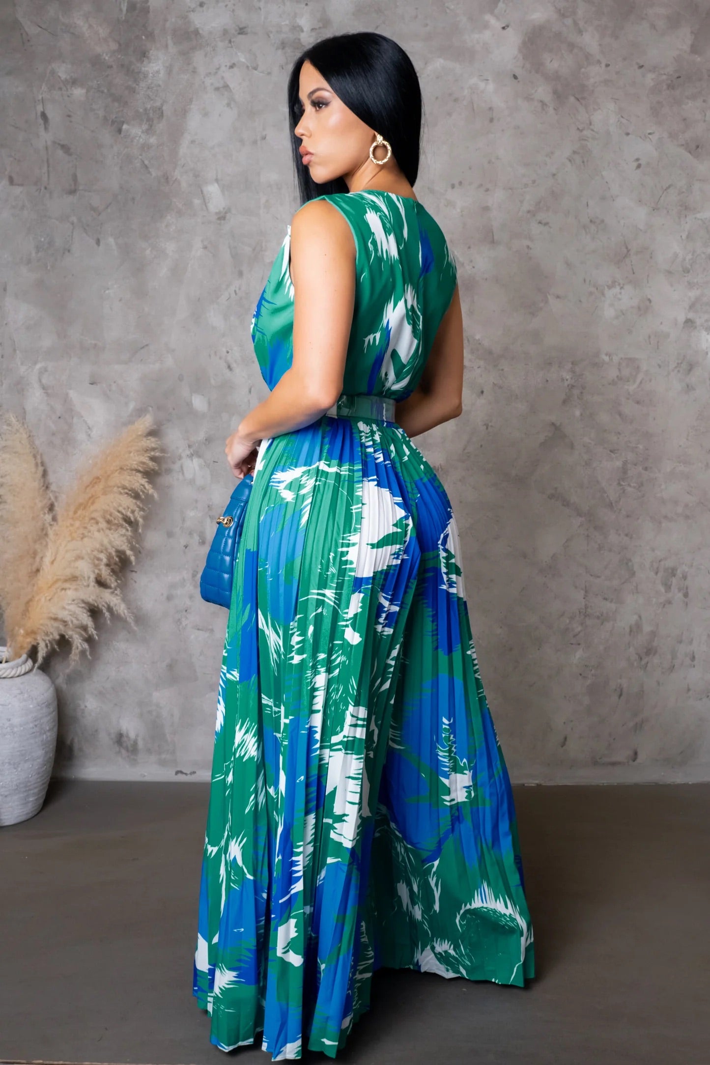 Layana Pleated Jumpsuit Blue - Ali’s Couture