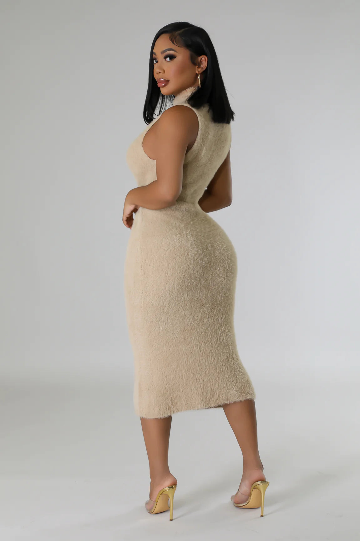 Fuzzy Moments Cardigan Midi Dress Set Taupe - Ali’s Couture
