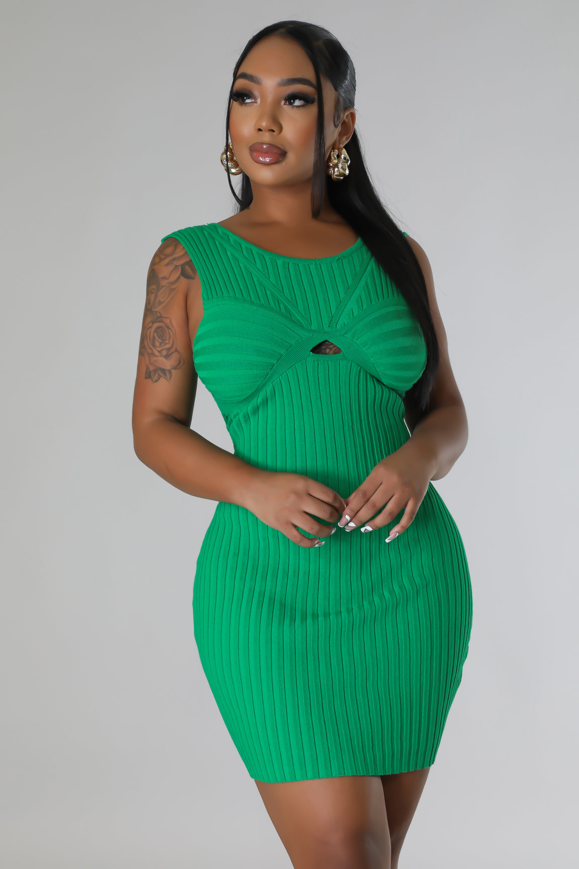 Nissa Ribbed Mini Dress Green - Ali’s Couture