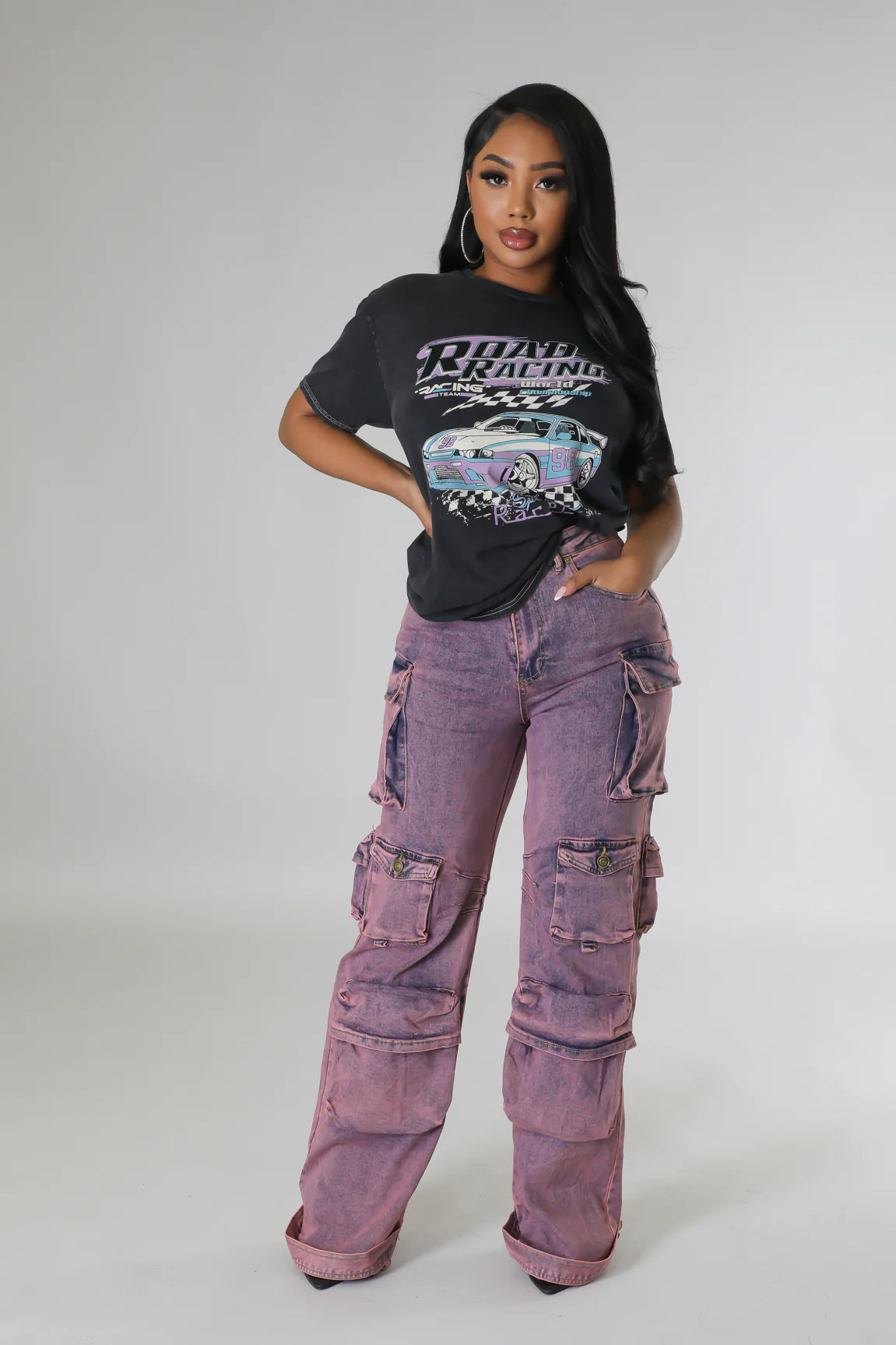 Rough Rider Cargo Jeans Lavender - Ali’s Couture