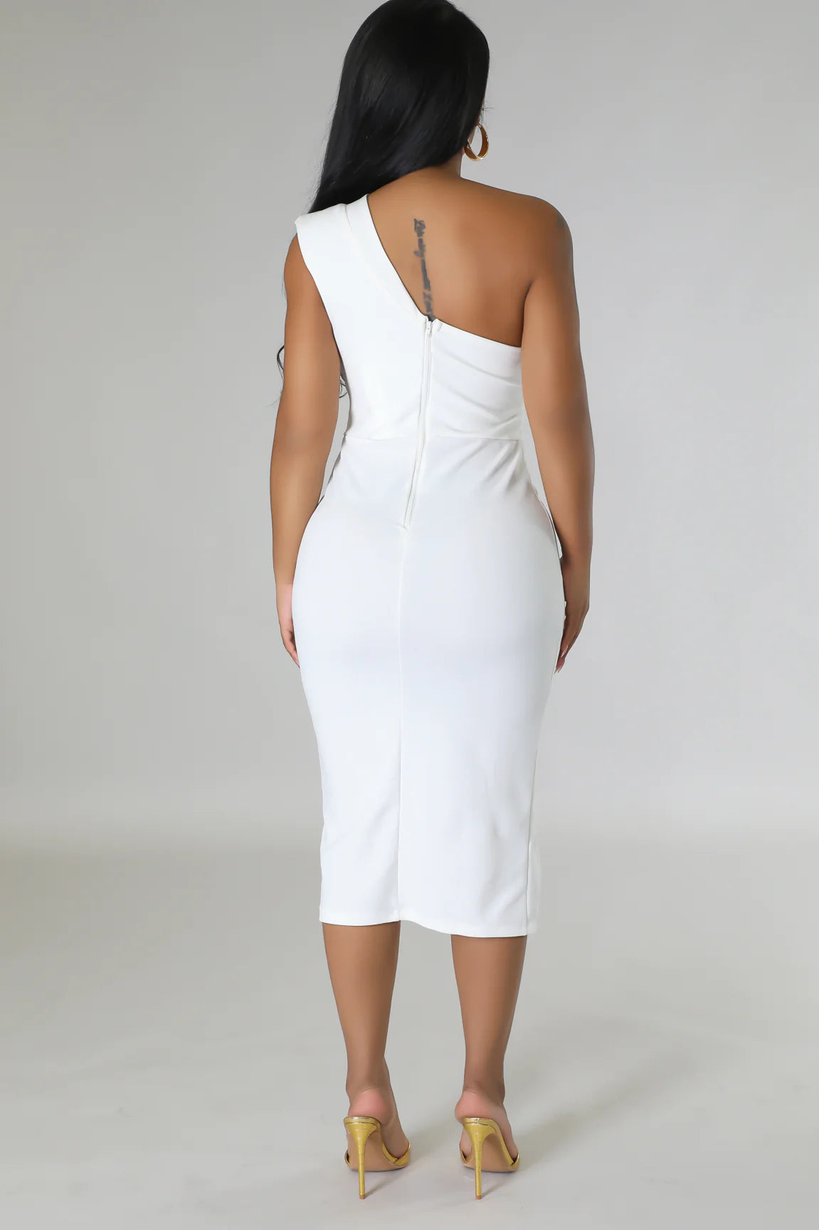 All That Class One Shoulder Midi Dress Ivory - Ali’s Couture