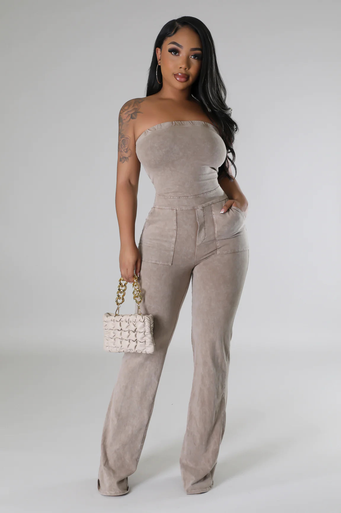 Terra Strapless Jumpsuit Sand - Ali’s Couture