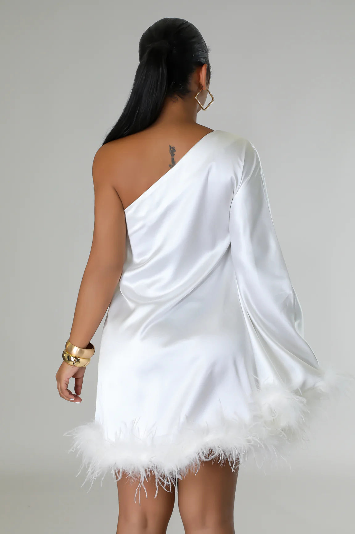 Alana Fur Trim Mini Dress Off White - Ali’s Couture