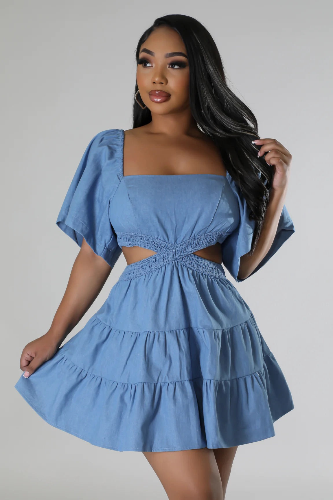 Jesse Cutout Mini Dress Denim Blue - Ali’s Couture