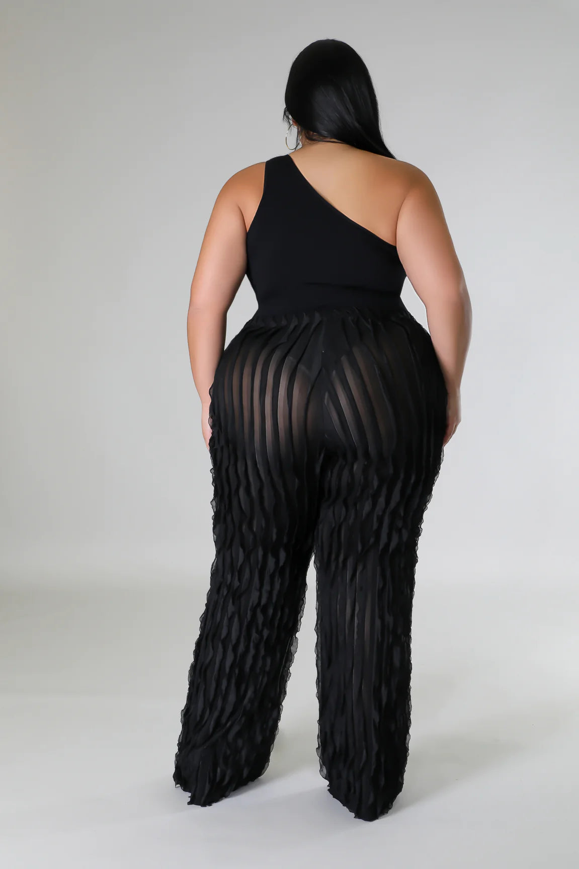 Ruffle Up High Waisted Pants Black (Curvy) - Ali’s Couture