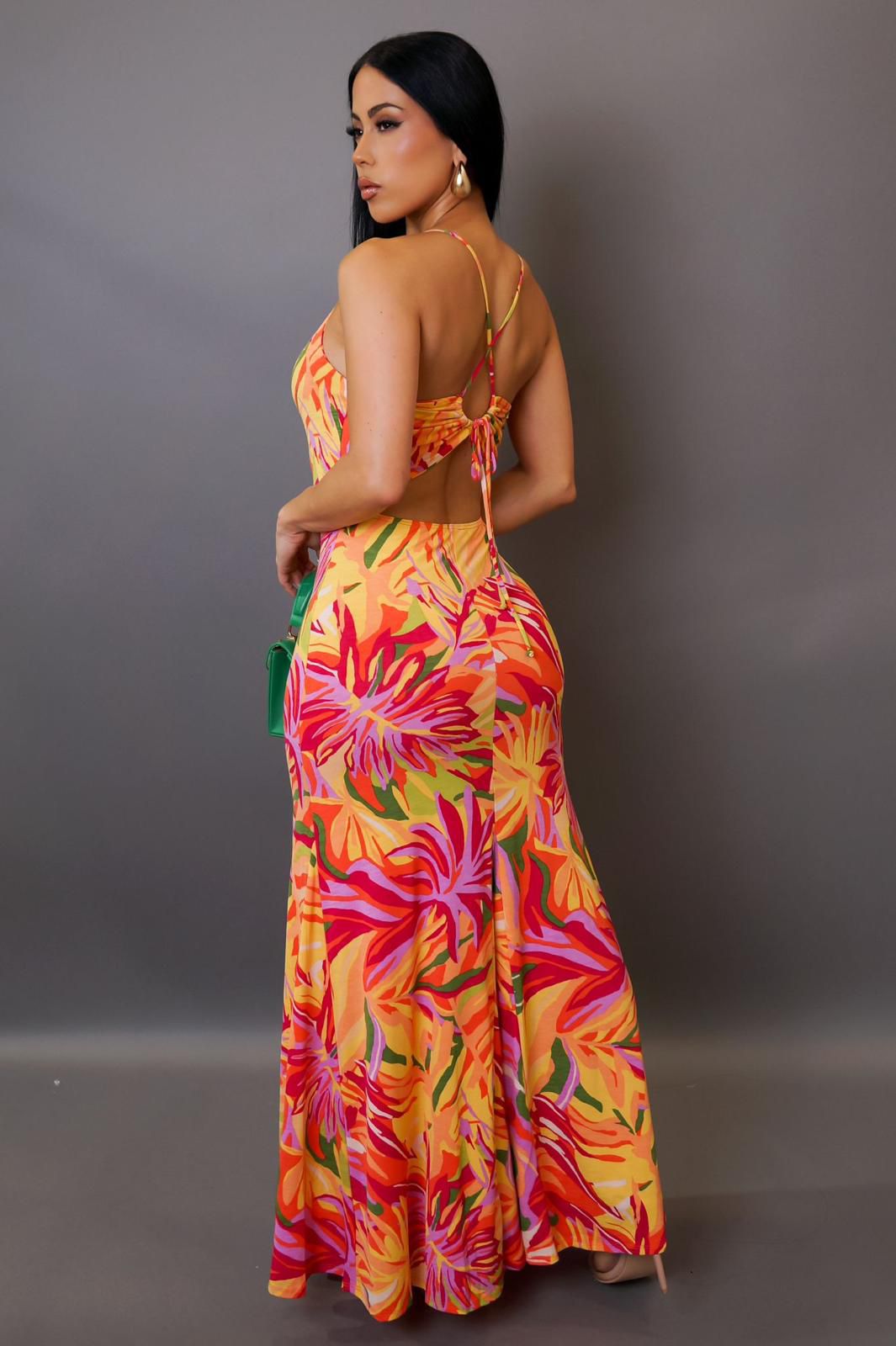 Caia Sunset Tropical Maxi Dress Yellow - Ali’s Couture