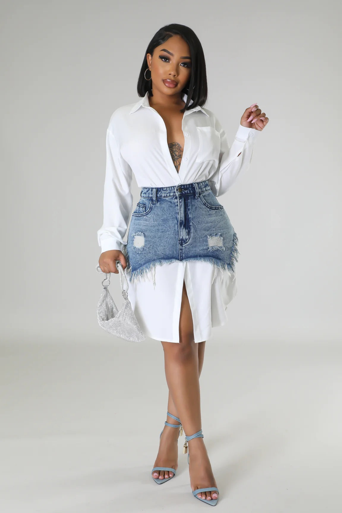 Remi Denim Midi Dress Set White - Ali’s Couture