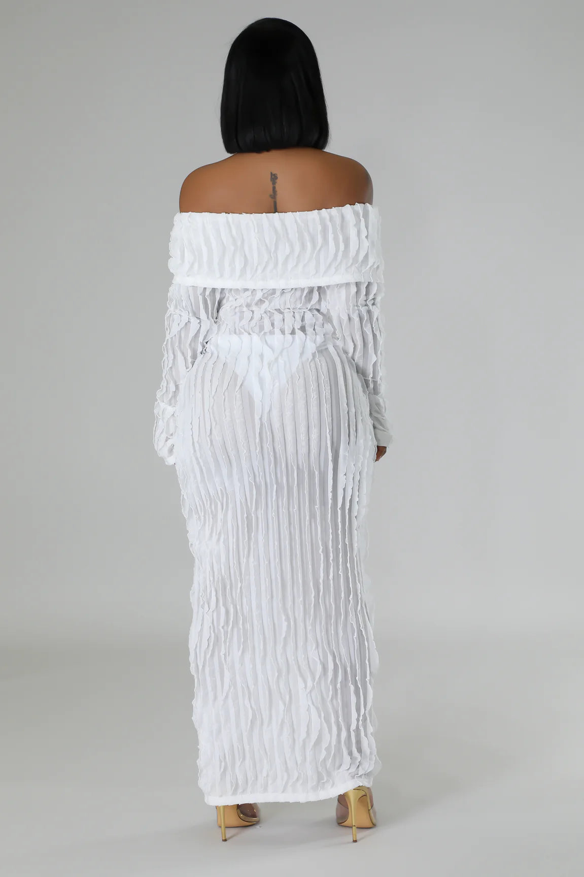Kaia Sheer Ruffle Midi Dress White - Ali’s Couture