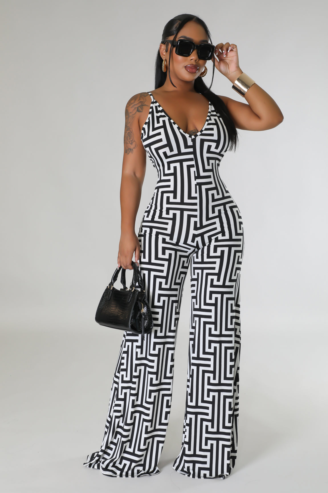 Entangle Printed Jumpsuit Multi Black - Ali’s Couture