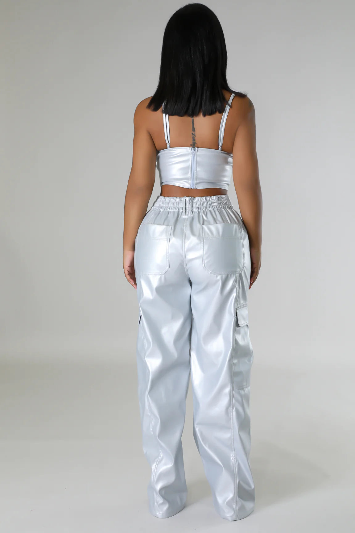 Diva Faux Leather Pant Set Silver - Ali’s Couture