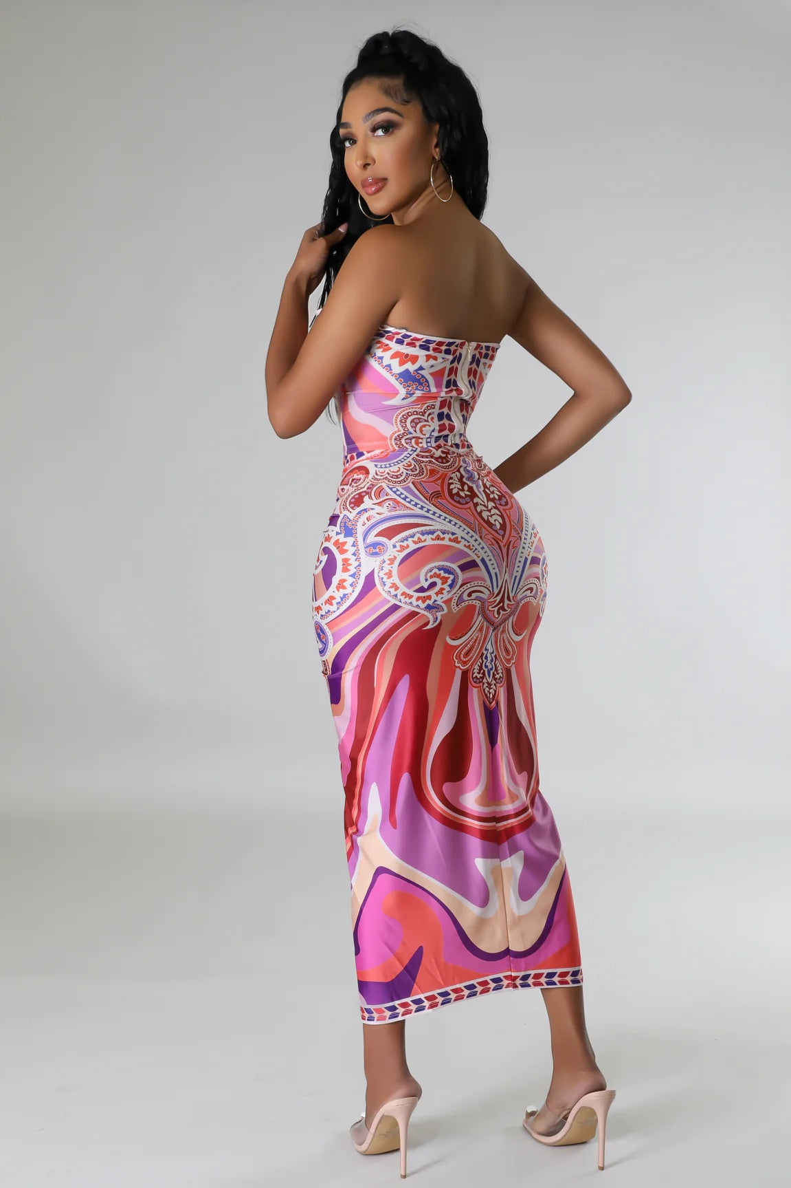 Ranae Strapless Printed Skirt Set Pink - Ali’s Couture