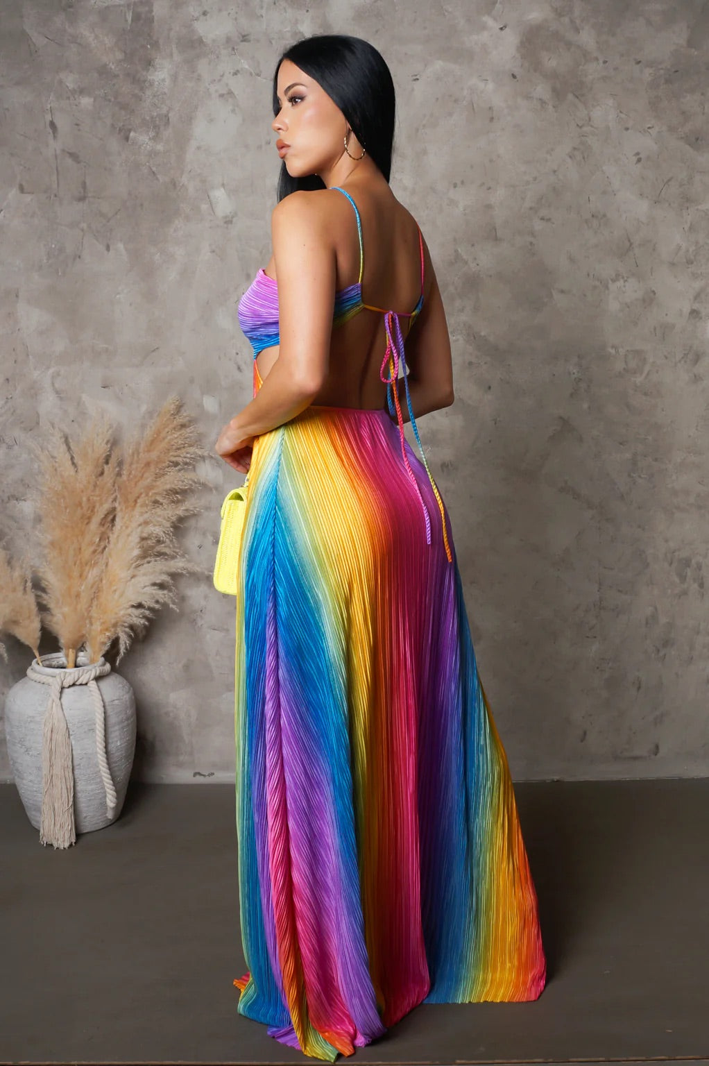 Rainbow Dreams Plisse Maxi Dress Multicolor - Ali’s Couture