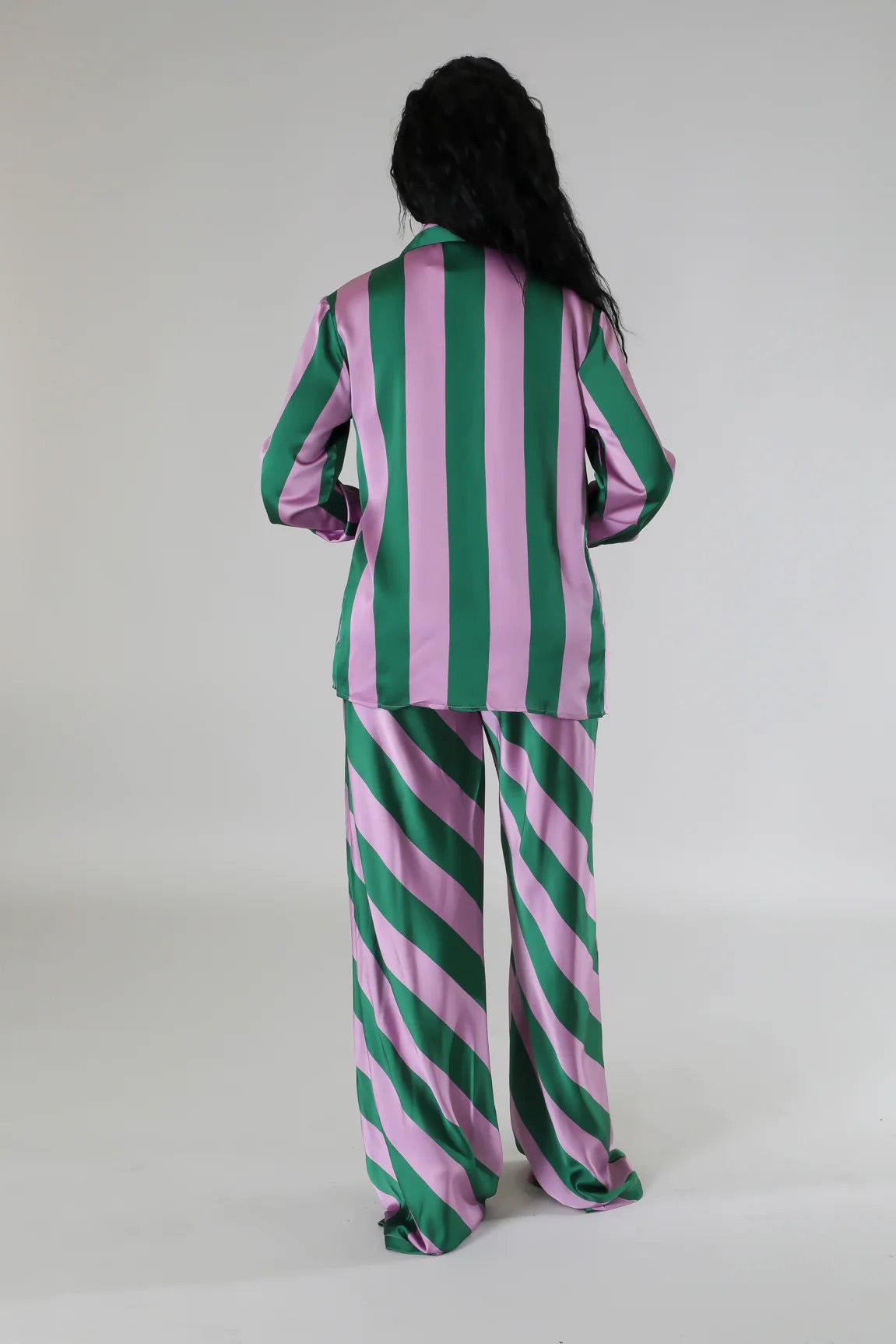 Sugar & Spice Striped Silky Pant Set Multi Green - Ali’s Couture
