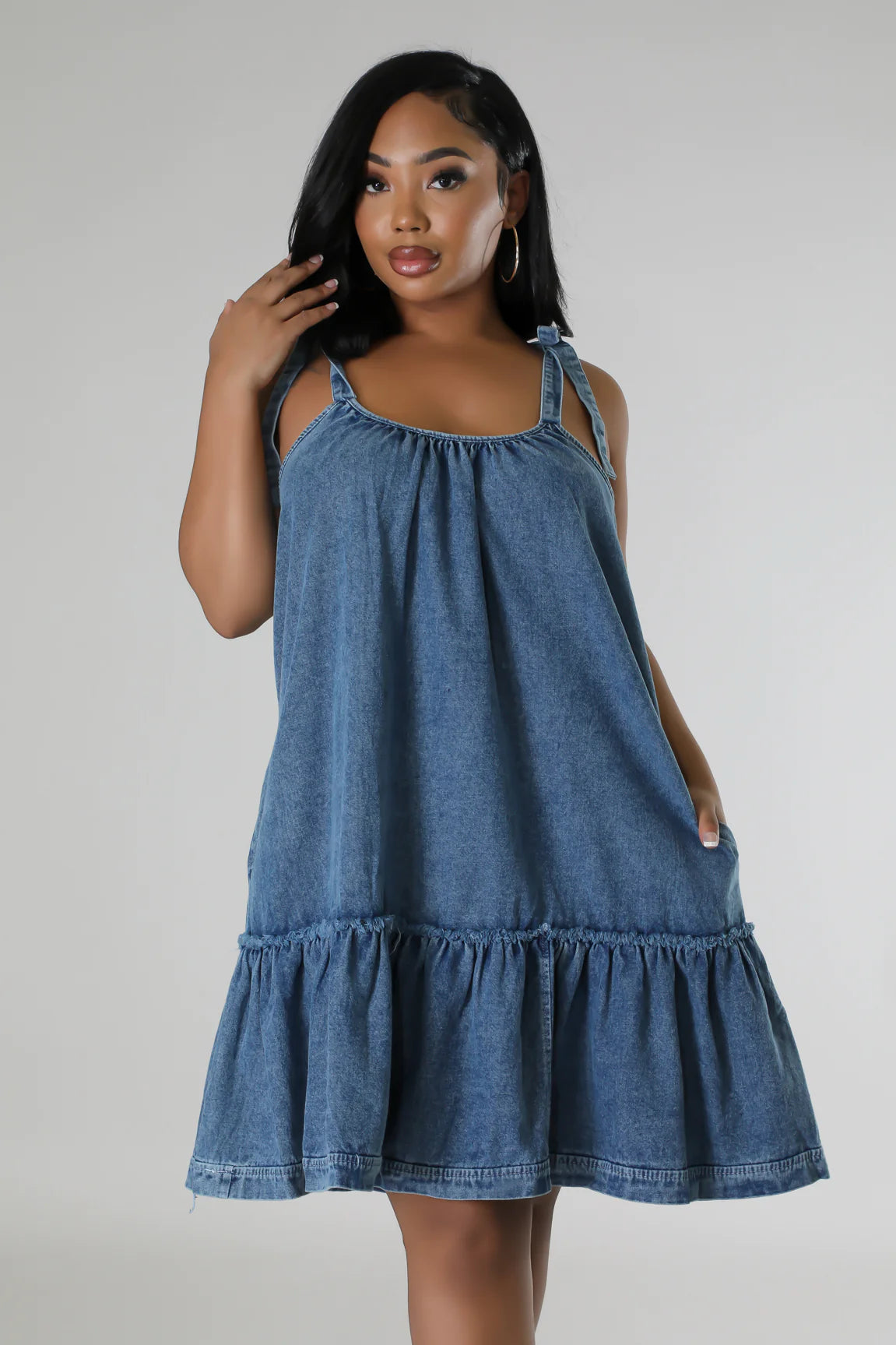 Dallas Denim Midi Dress Medium Wash - Ali’s Couture
