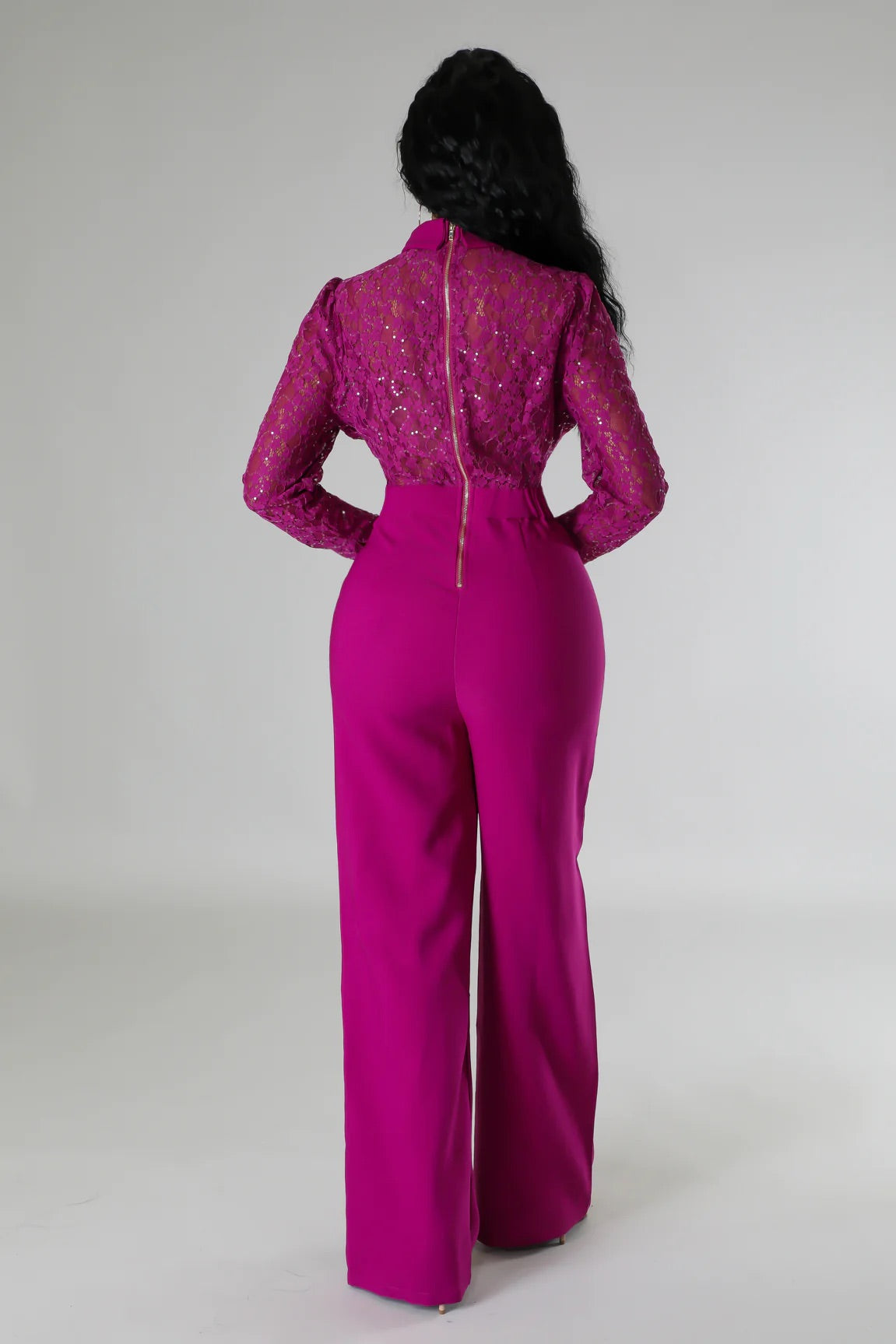 Marquette Lace Jumpsuit Magenta - Ali’s Couture