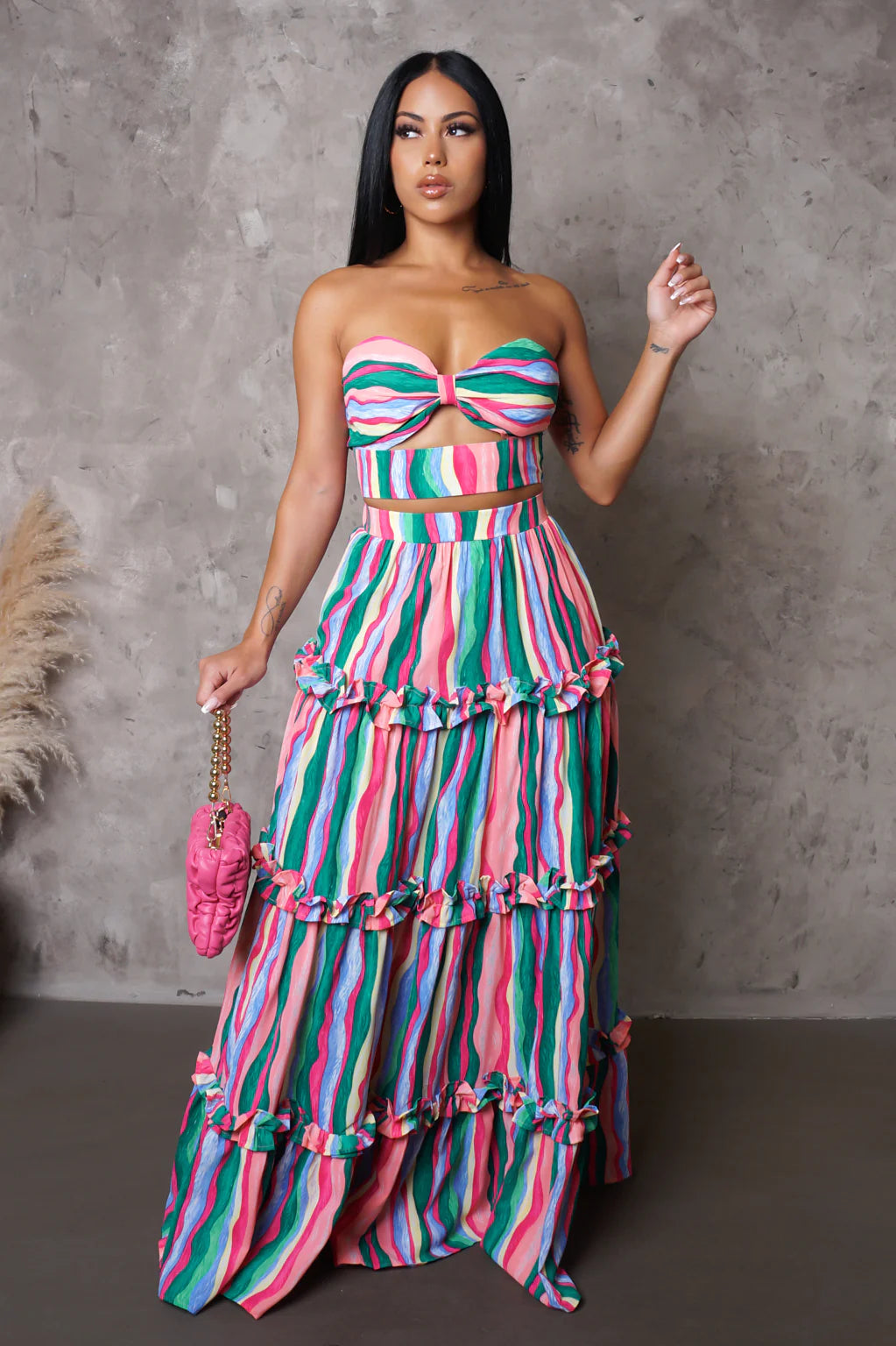 Capriccio Strapless Skirt Set Multi Pink - Ali’s Couture