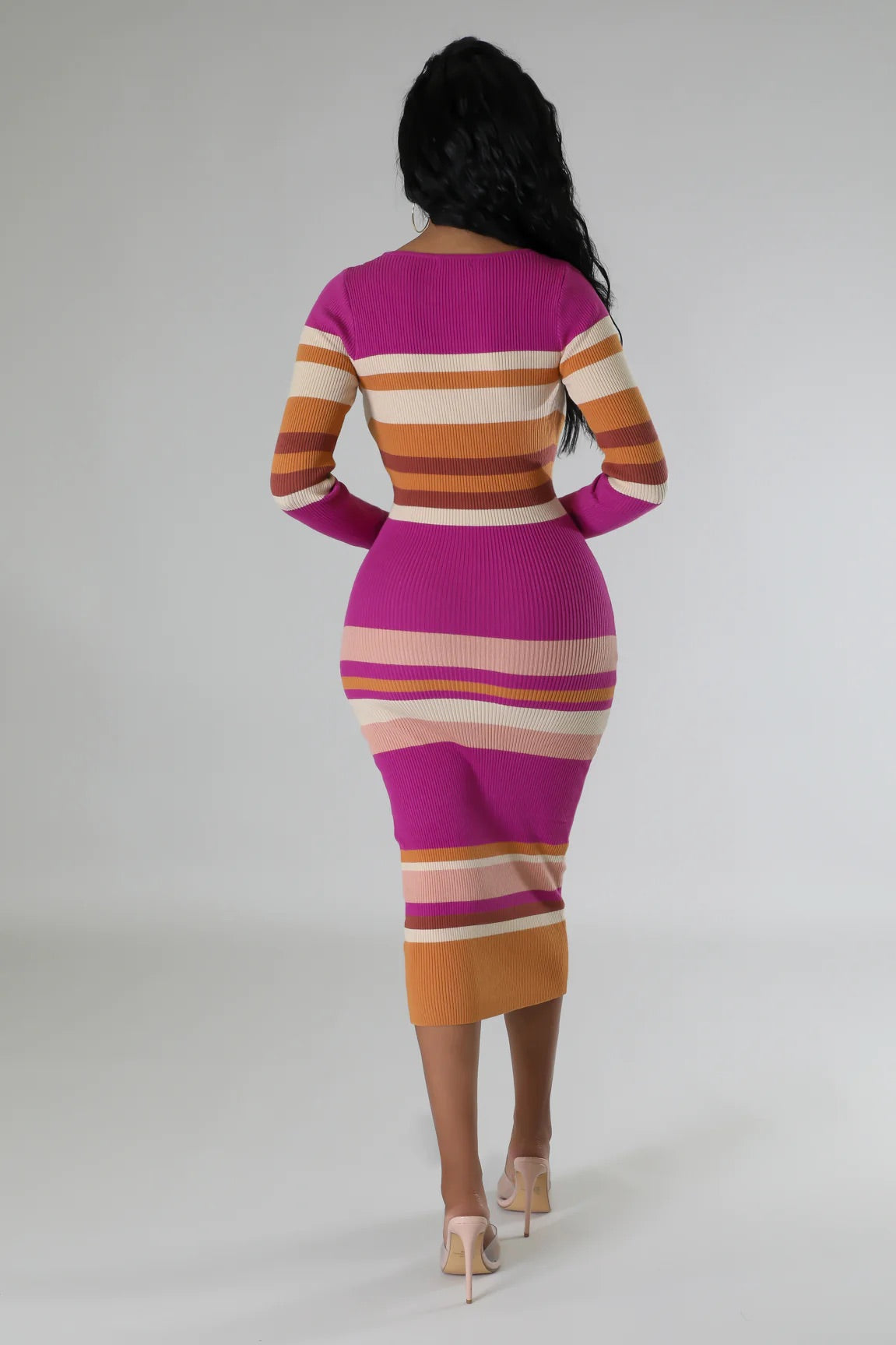 Fall In Line Striped Midi Dress Magenta - Ali’s Couture