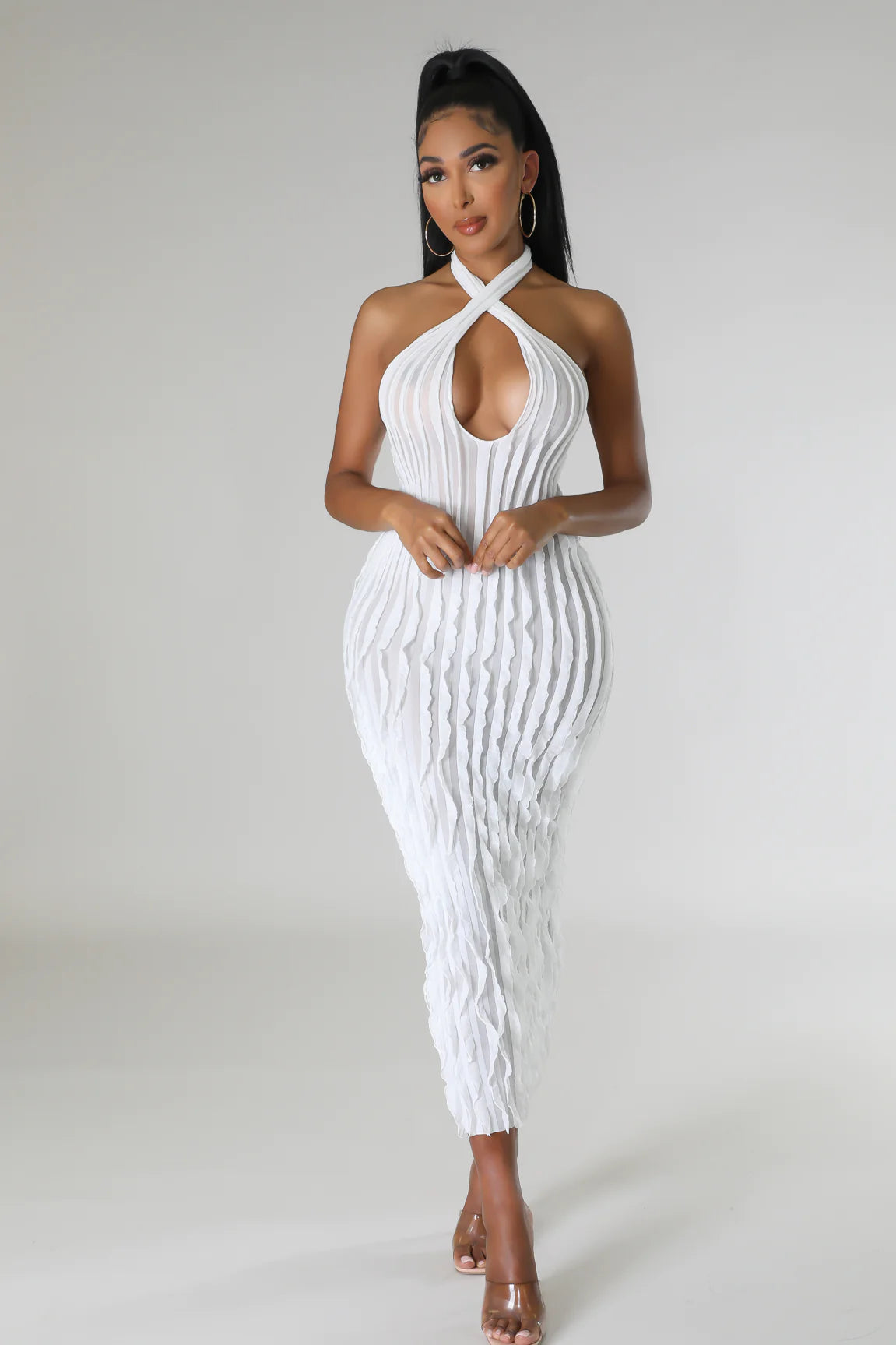 Truffle Ruffle Midi Dress White - Ali’s Couture