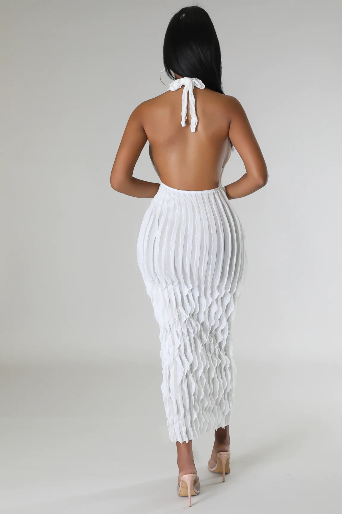 Truffle Ruffle Midi Dress White - Ali’s Couture