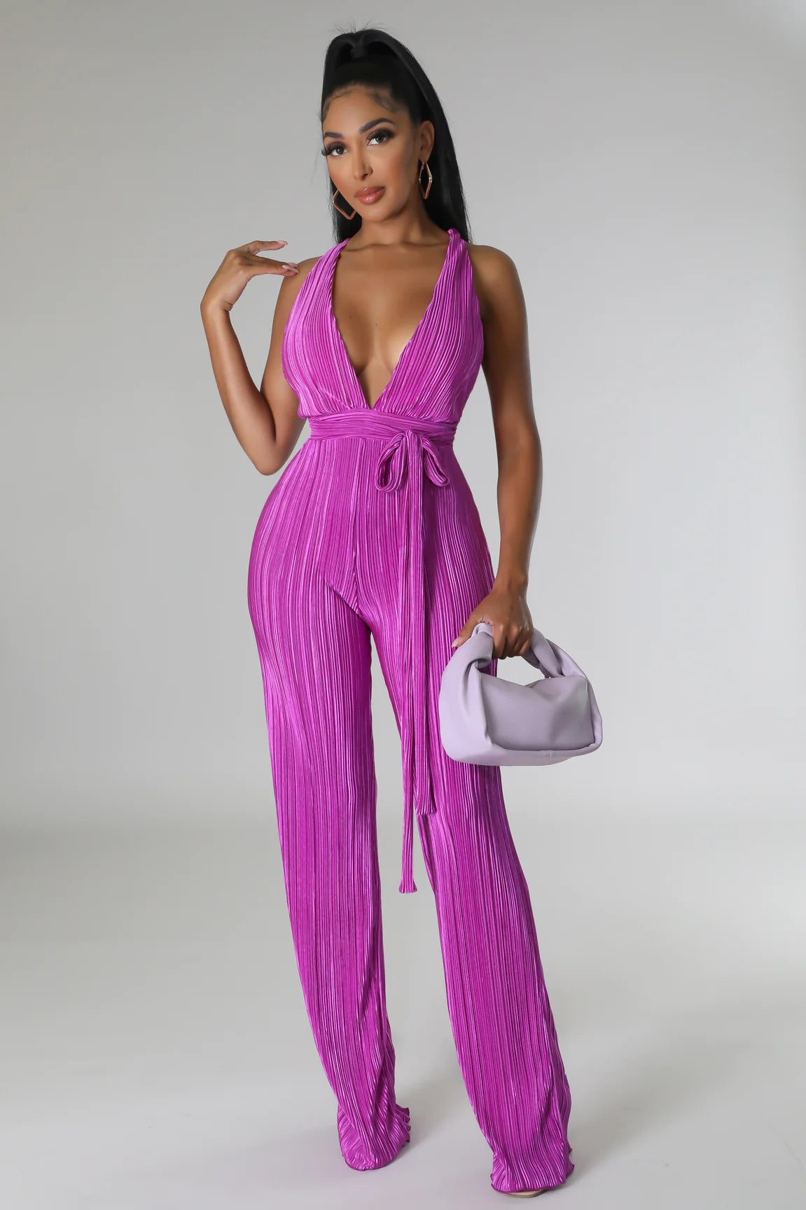 Run The World Plisse Jumpuit Purple - Ali’s Couture