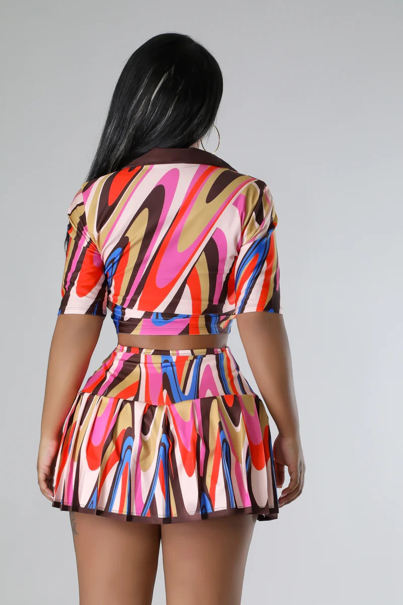 Going Places Abstract Mini Skort Set Multi Brown - Ali’s Couture