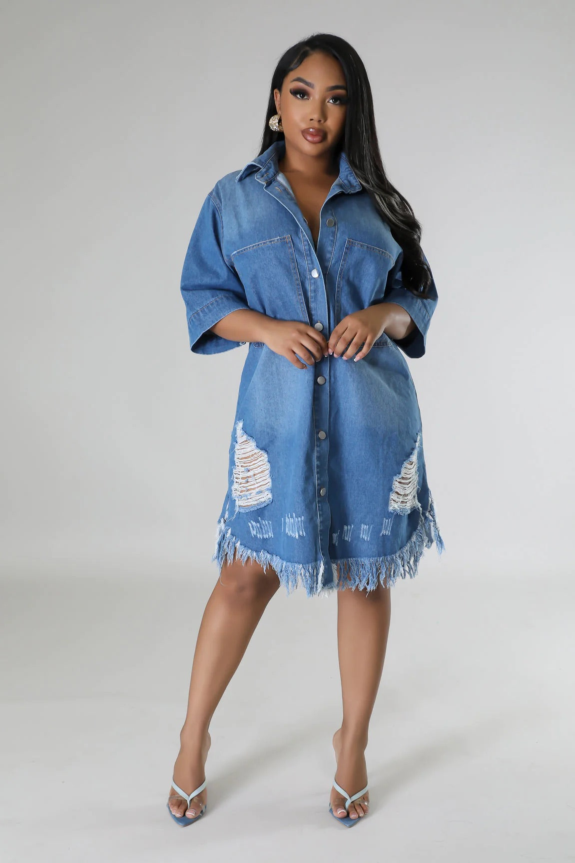 Geraldine Denim Midi Dress Medium Wash - Ali’s Couture