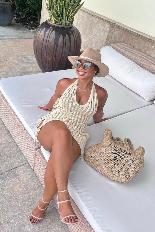 Malibu Crochet Cover Up Midi Dress Natural - Ali’s Couture