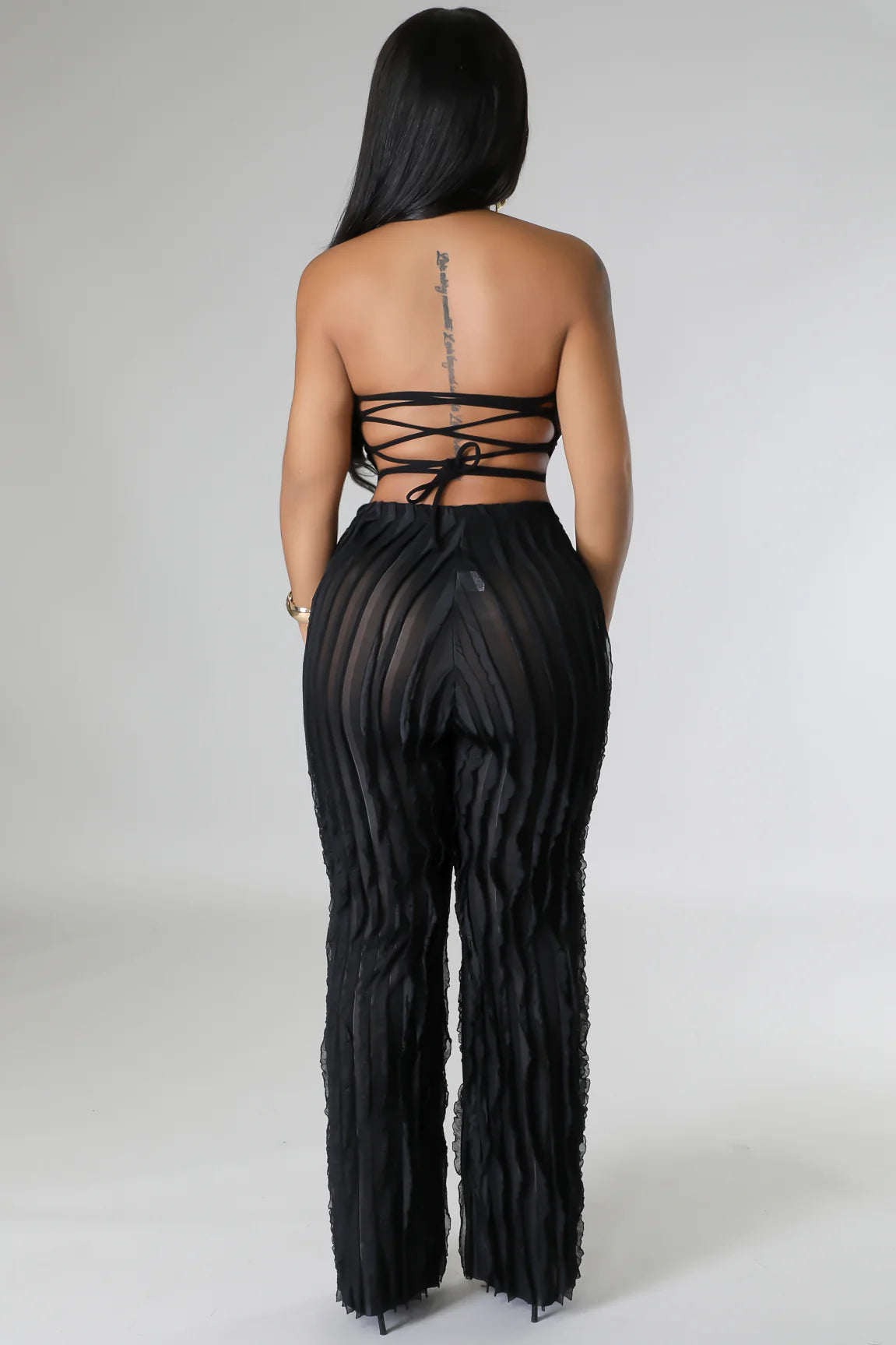 Ruffle Up High Waisted Pants Black - Ali’s Couture