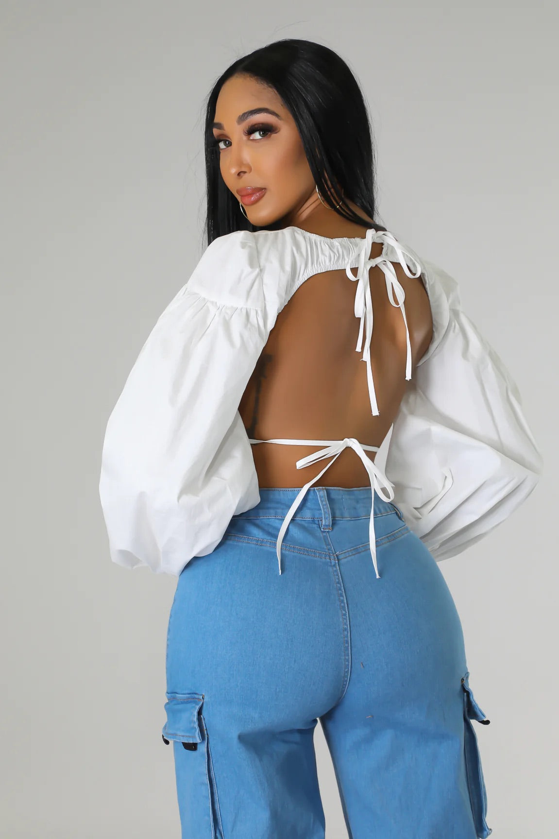 Figueroa Long Sleeve Crop Top White - Ali’s Couture