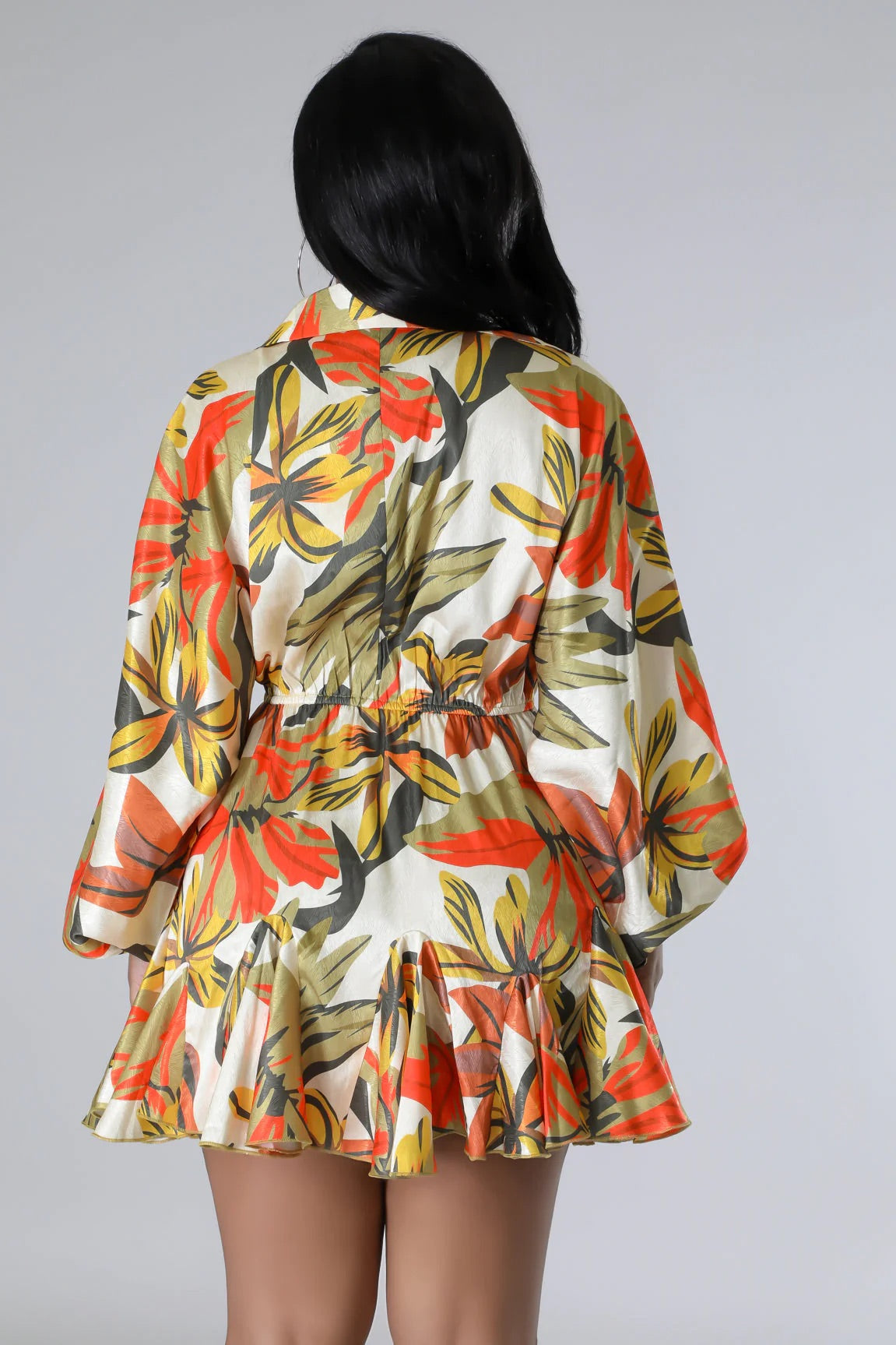 Dupree Silky Leaf Print Mini Dress Multi Orange - Ali’s Couture