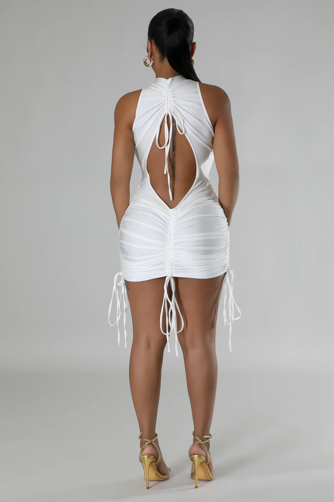 Madeline Ruched Mini Dress Ivory - Ali’s Couture