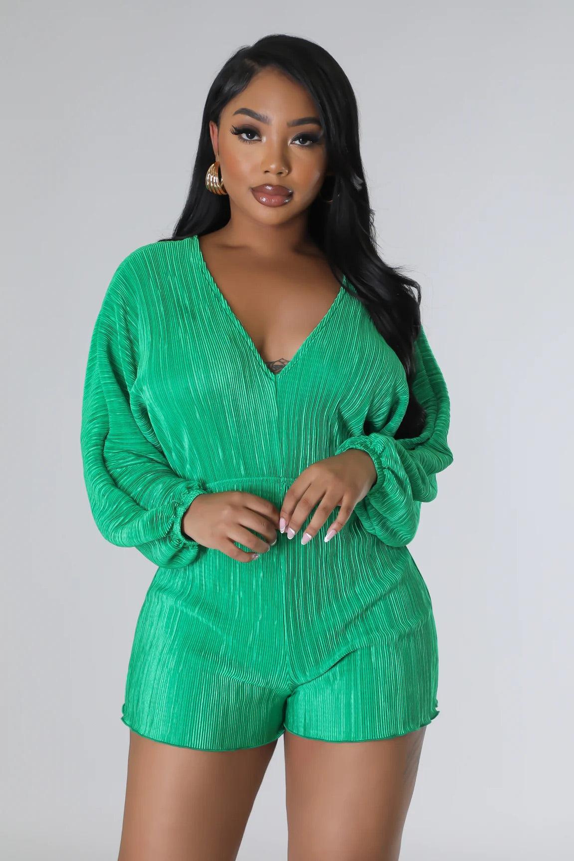 Mila Plisse Romper Green - Ali’s Couture