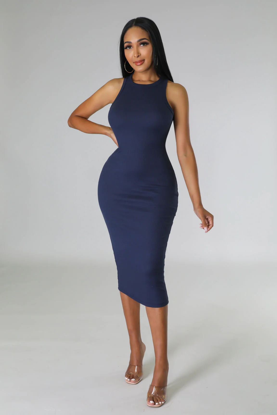 Simple Pleasures Ribbed Midi Dress Navy Blue - Ali’s Couture