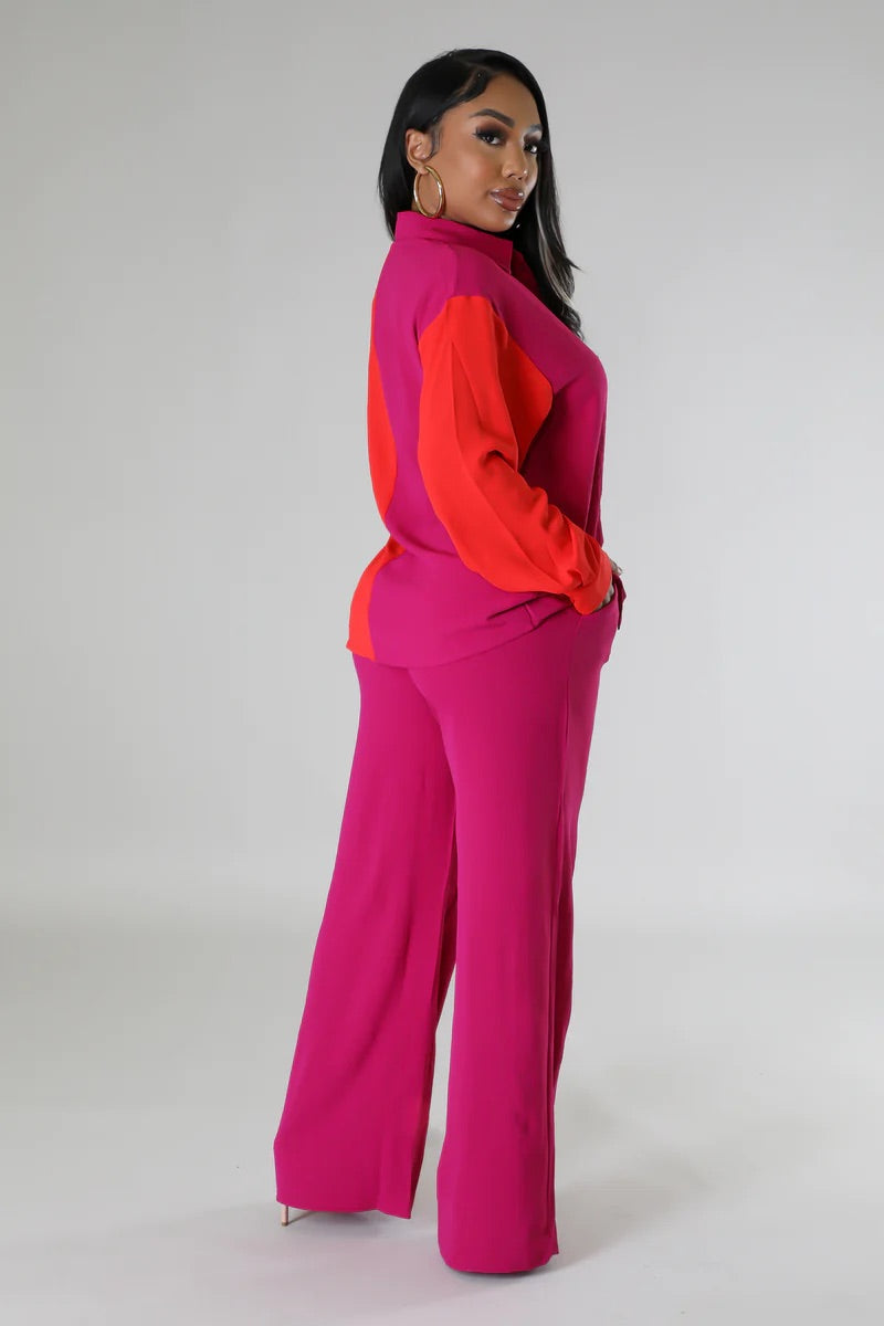 Callaway Color Block Pant Set Fuchsia - Ali’s Couture