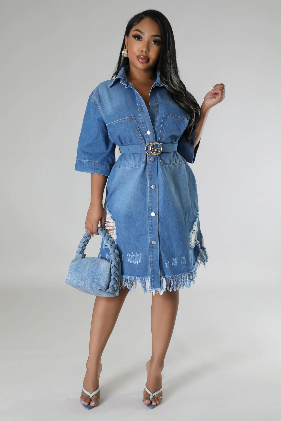 Geraldine Denim Midi Dress Medium Wash - Ali’s Couture