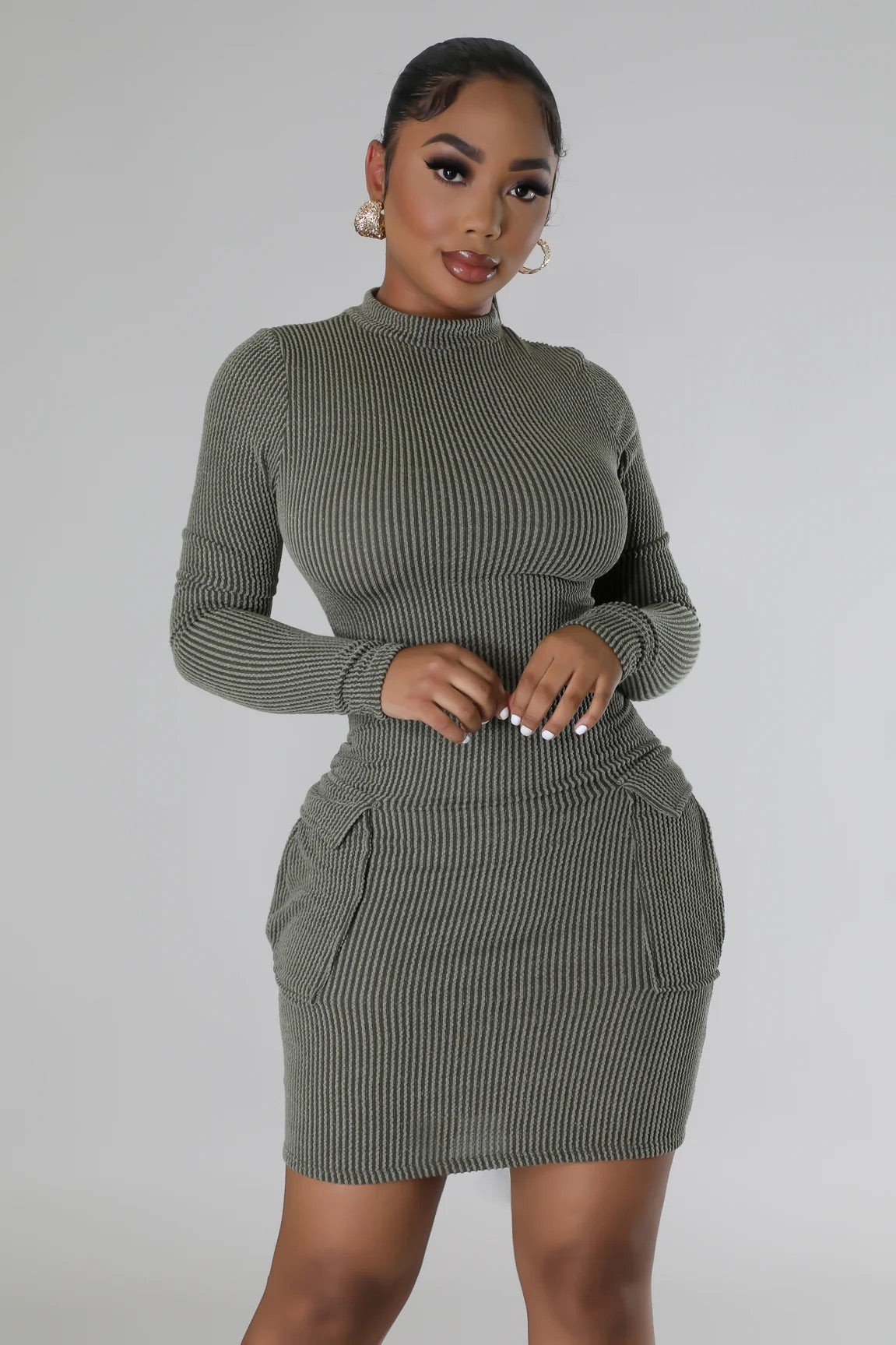 Spiced Up Comfort Ribbed Mini Dress Olive - Ali’s Couture