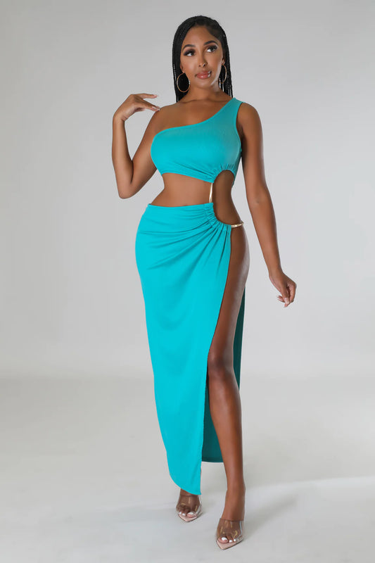 Artemis One Shoulder Cutout Maxi Dress Jade - Ali’s Couture