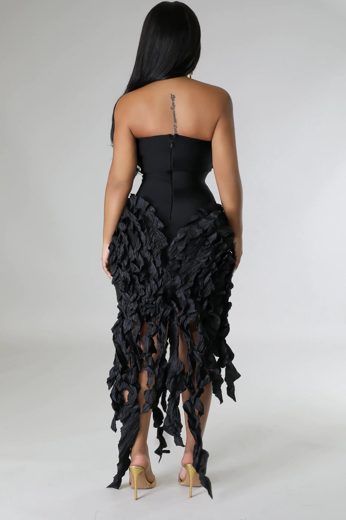 Talulla Ruffle Midi Dress Black - Ali’s Couture