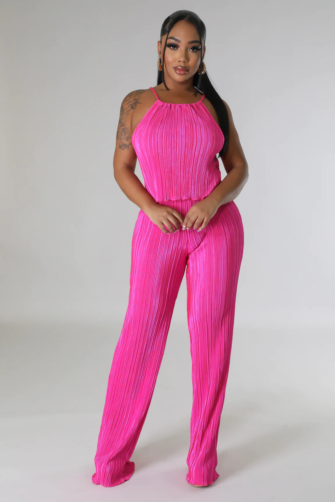 Salma Plisse Pant Set Fuchsia - Ali’s Couture