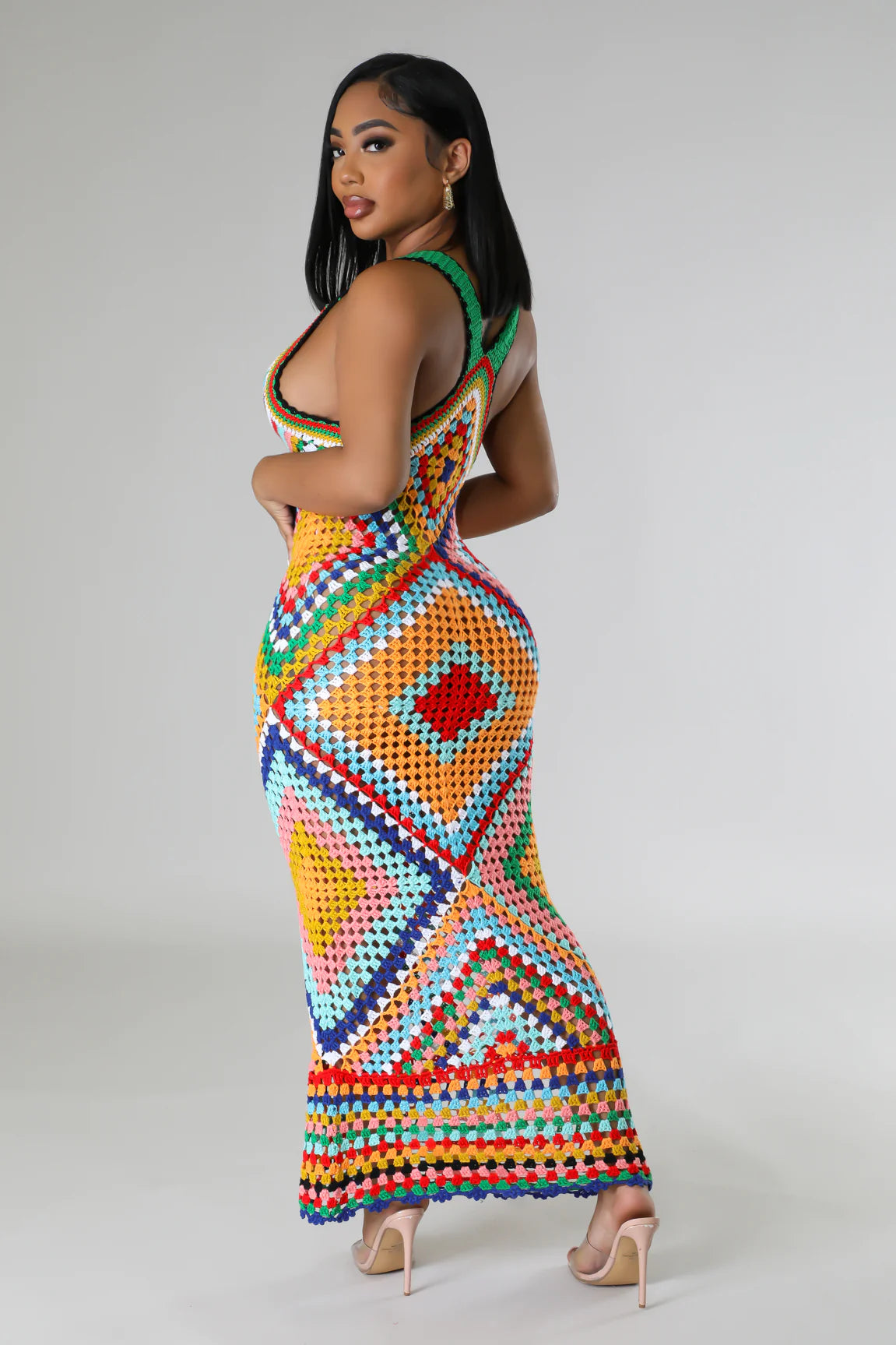 Sun Kissed Crochet Midi Dress Multicolor - Ali’s Couture