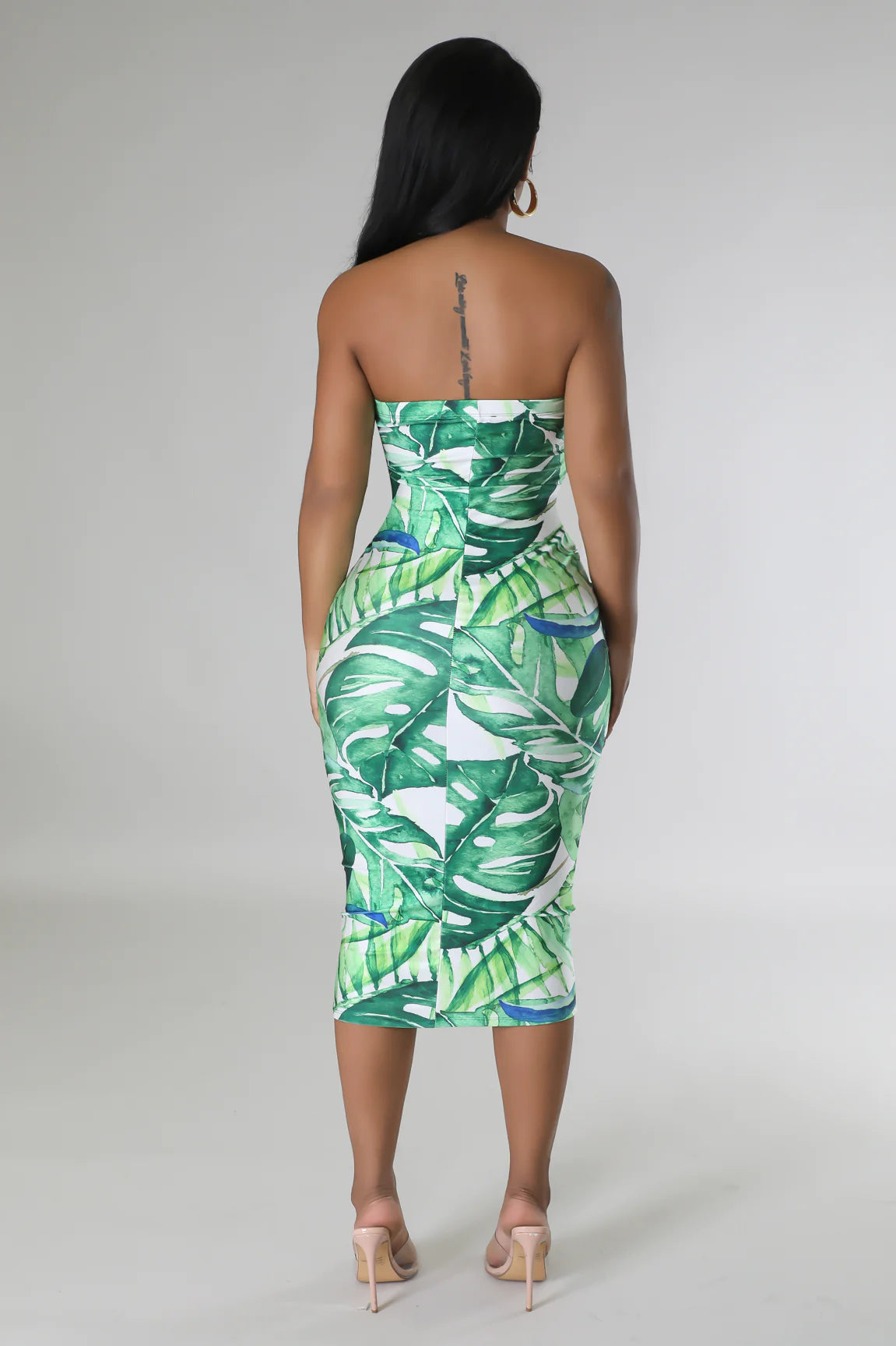 Palm Beach Tropical Tube Midi Dress Multi Green - Ali’s Couture