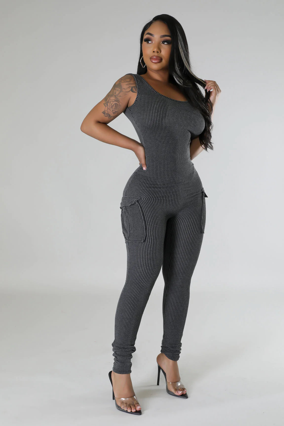 Play In Comfort Ribbed Jumpsuit Slate Charcoal - Ali’s Couture