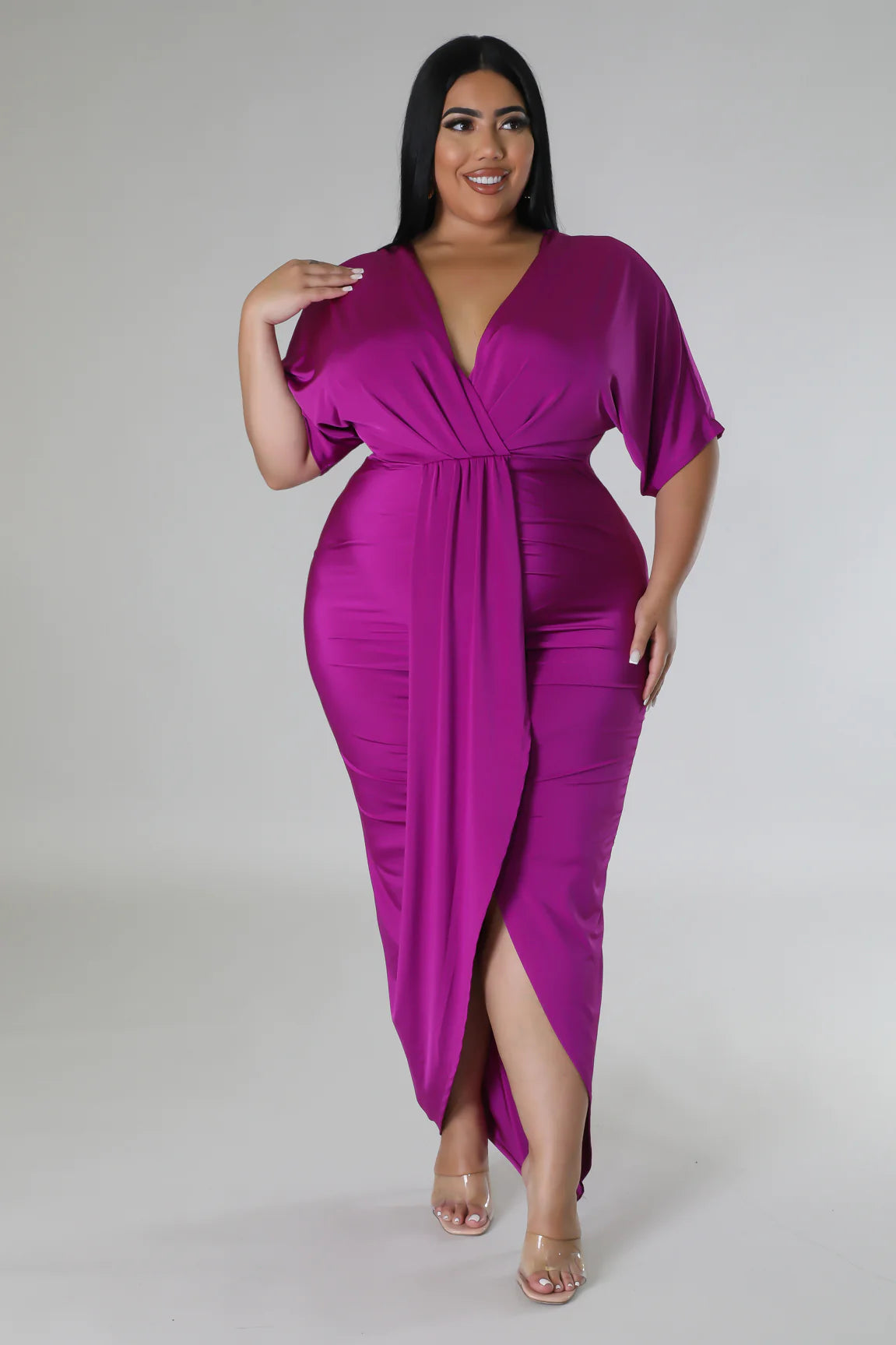 Casie Midi Dress Magenta (Curvy) - Ali’s Couture