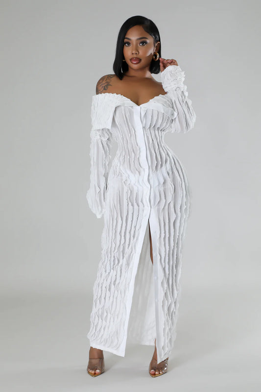 Kaia Sheer Ruffle Midi Dress White - Ali’s Couture