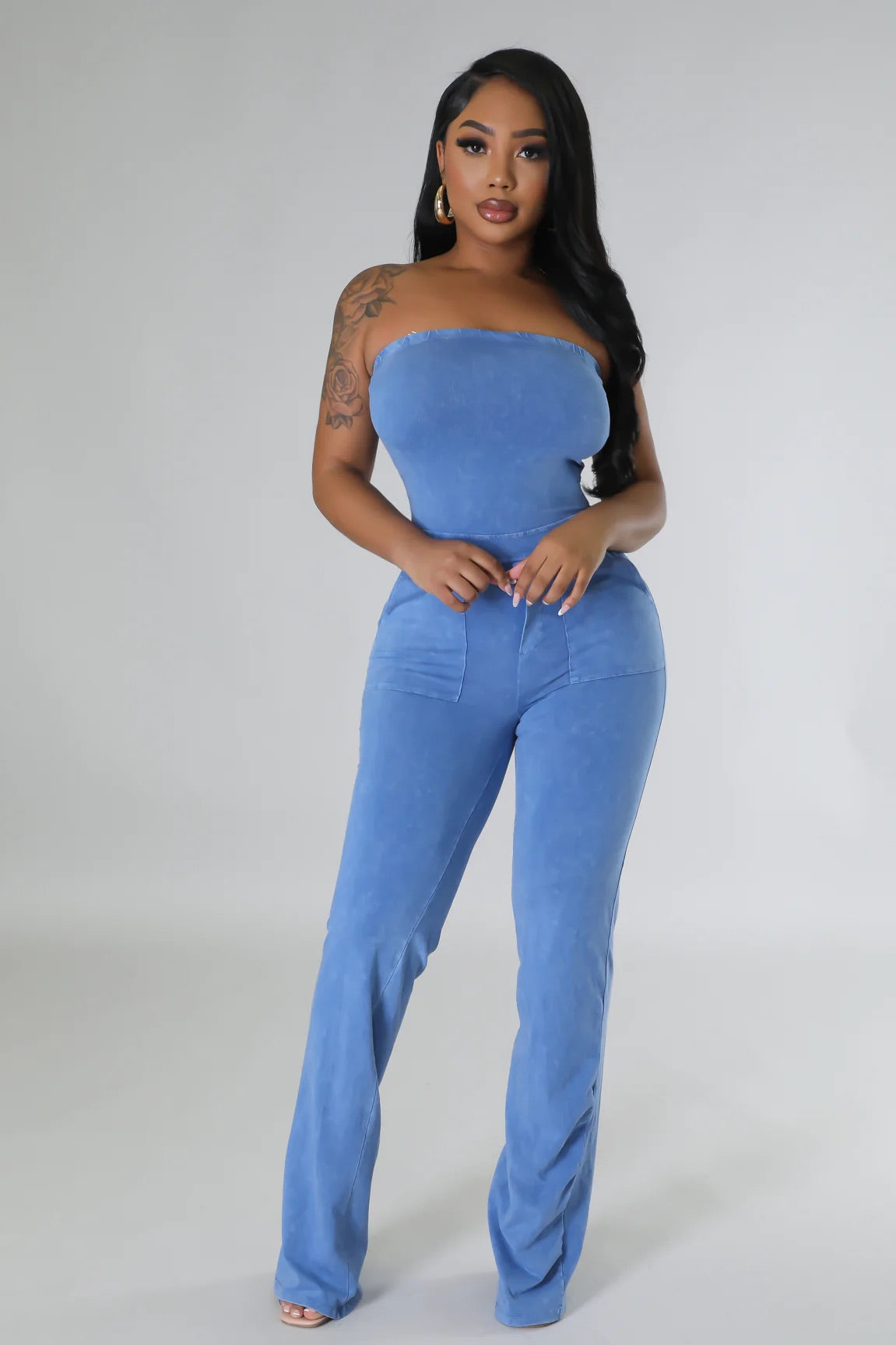 Terra Strapless Jumpsuit Denim Blue - Ali’s Couture