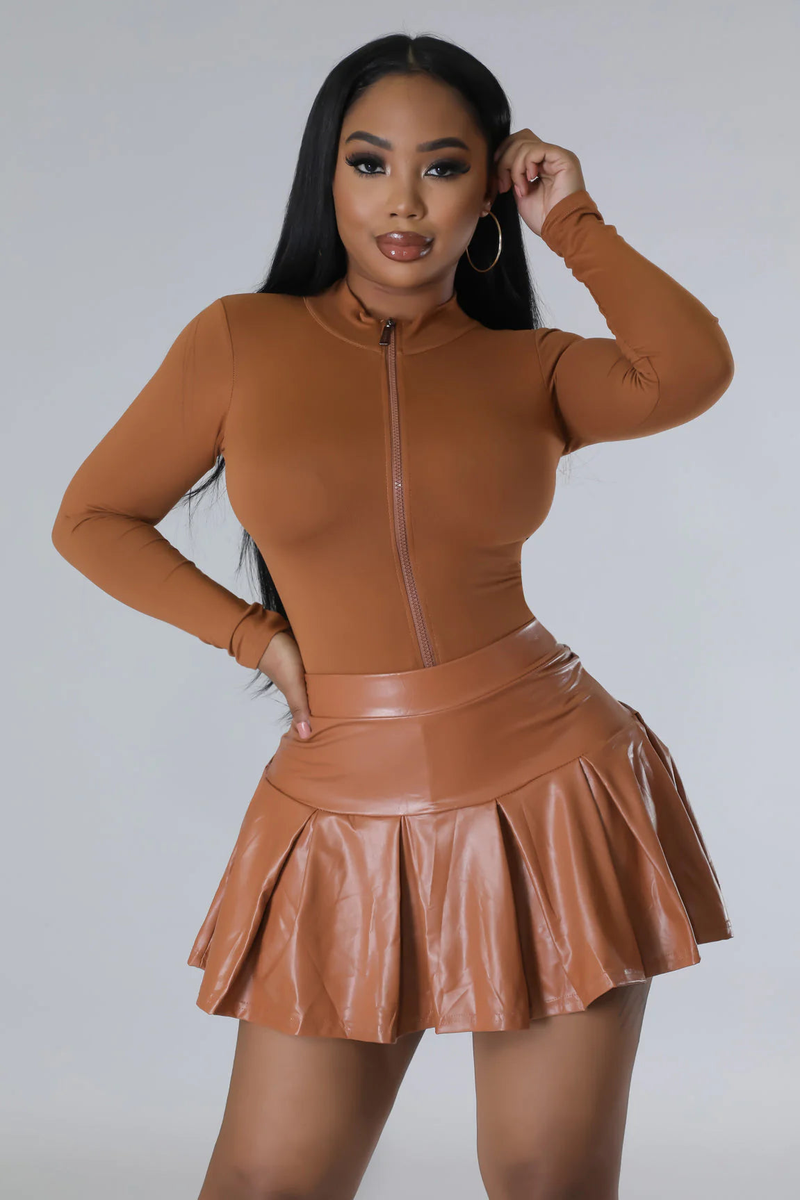 Faux leather skirt set best sale